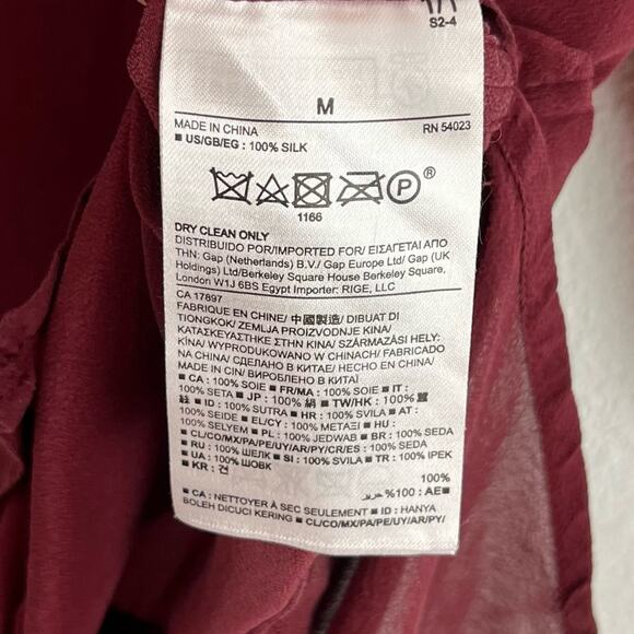 Banana Republic Women’s Silk Blouse Tunic Maroon Burgundy Short Sleeve Medium - Picture 7 of 8